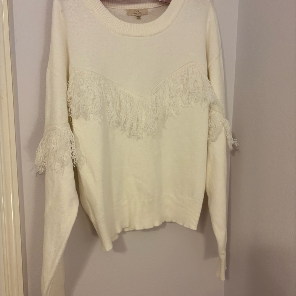 Chelsea & Violet Cream Fringe Sweater